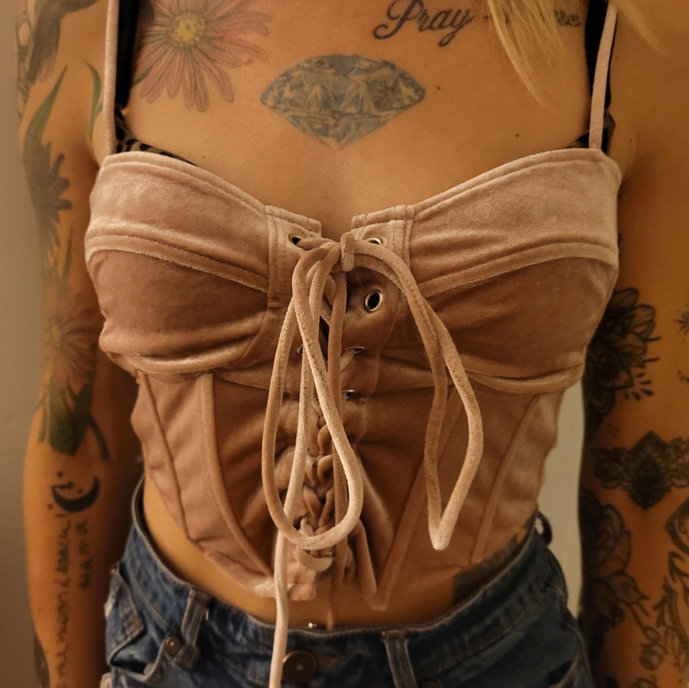 Small rose velour lace up corset